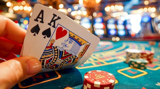 Studio live dealer Casino Hold'em dengan multi-kamera dan dealer profesional di platform clockwork